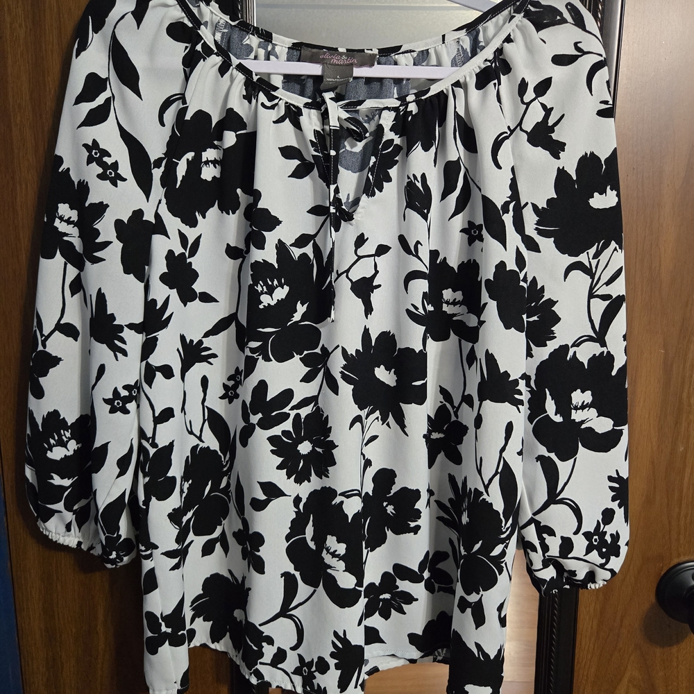 Catherines Black and White Floral Blouse